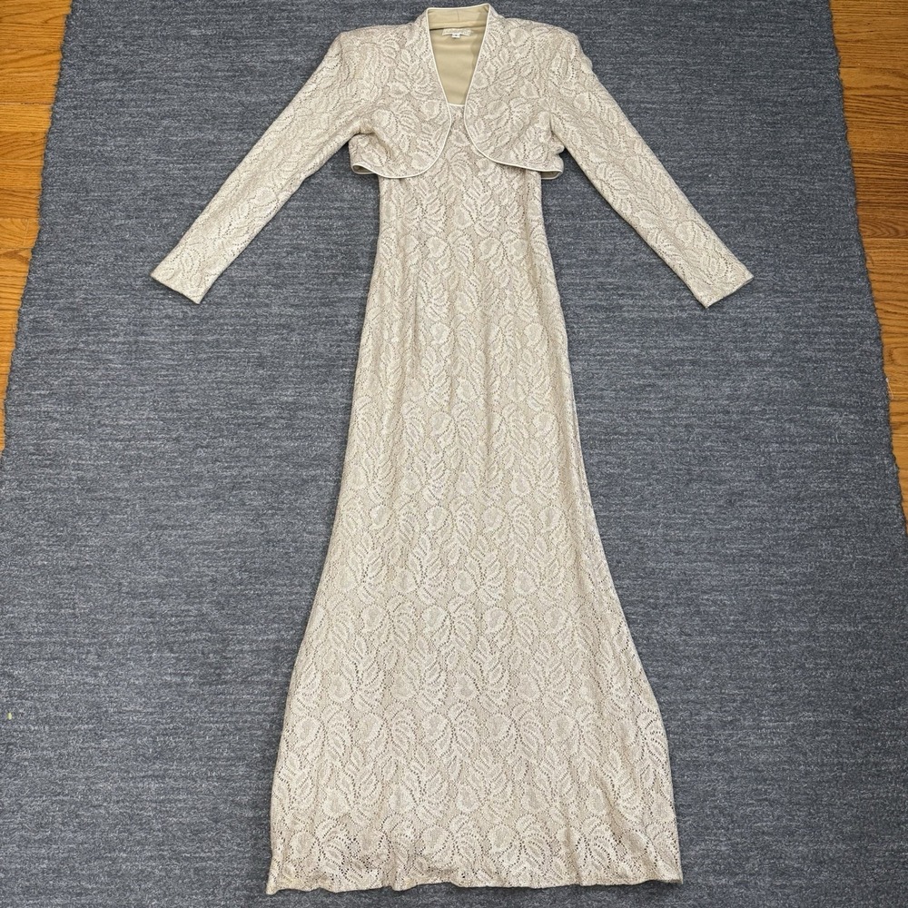 Vintage Cache Dress Women 6 Champagne Lace Maxi Bolero Wedding Formal Event Y2K
